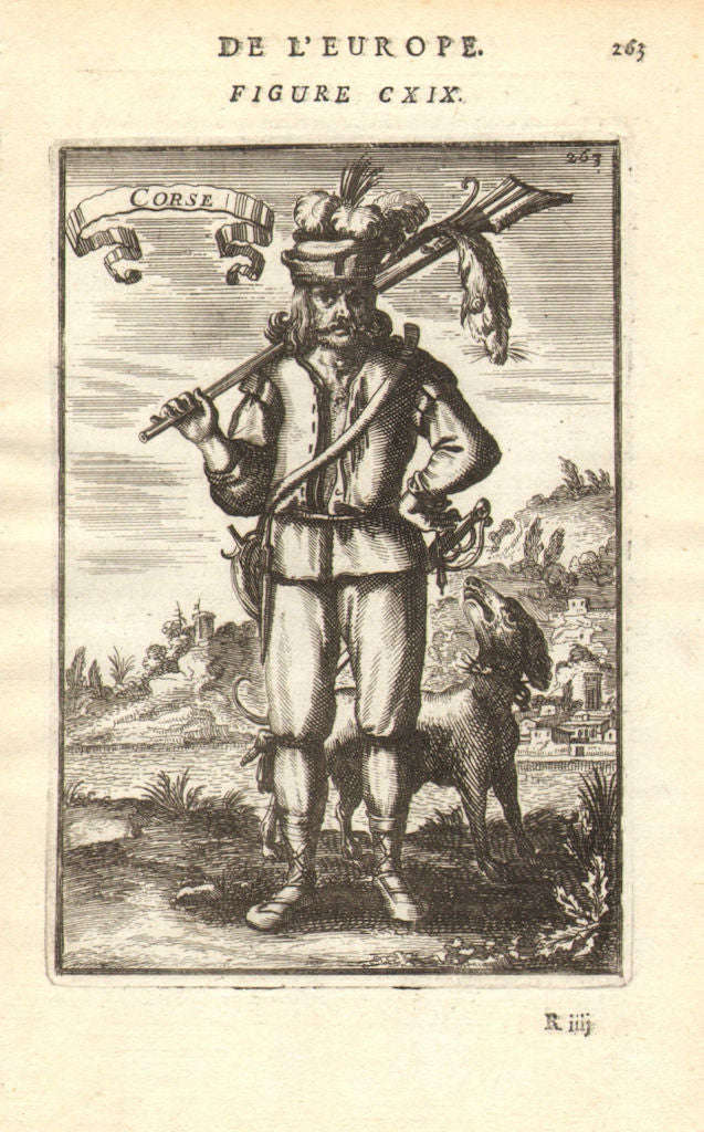 CORSICA. Corsican man hunting with gun dog & sword. 'Corse'. France. MALLET 1683